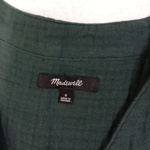 Madewell Blouse Womens Green Textured Long Sleeve V-Neck Button Details Size S - Picture 2 of 10